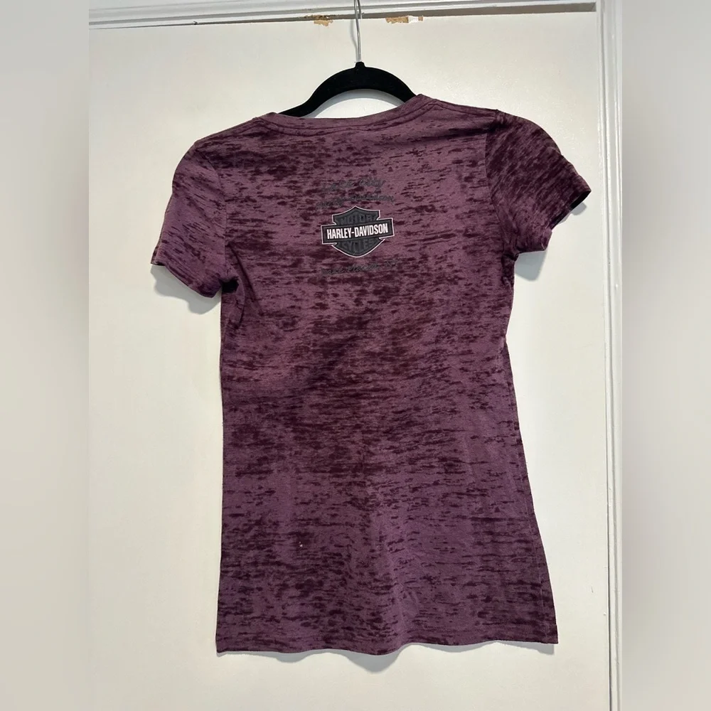 Women’s Harley Davidson Sz:S Heather Purple Lake Placid Babydoll Graphic Tee.